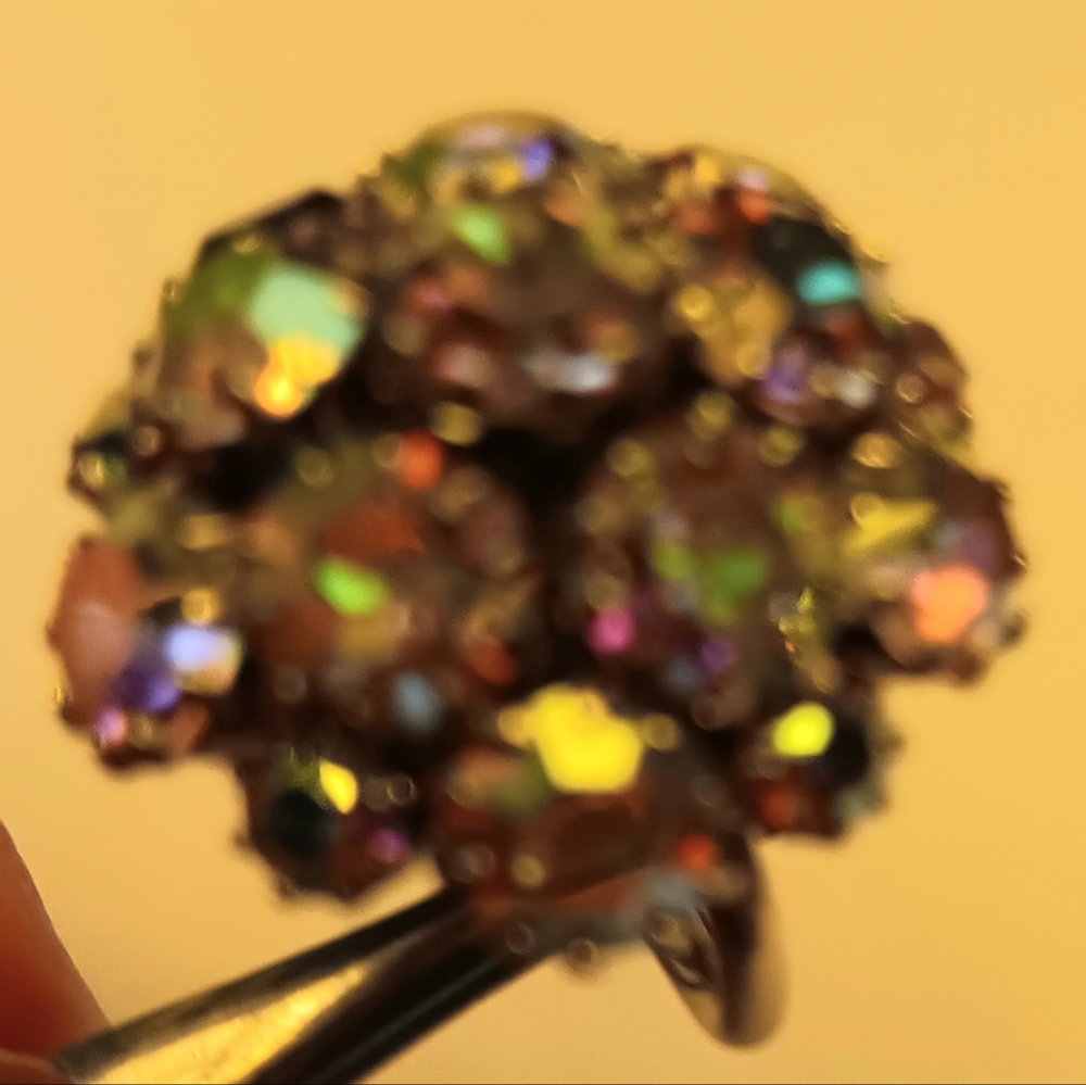 GORGEOUS VINTAGE AB RHINESTONE ADJUSTABLE RING EC - Picture 12 of 12